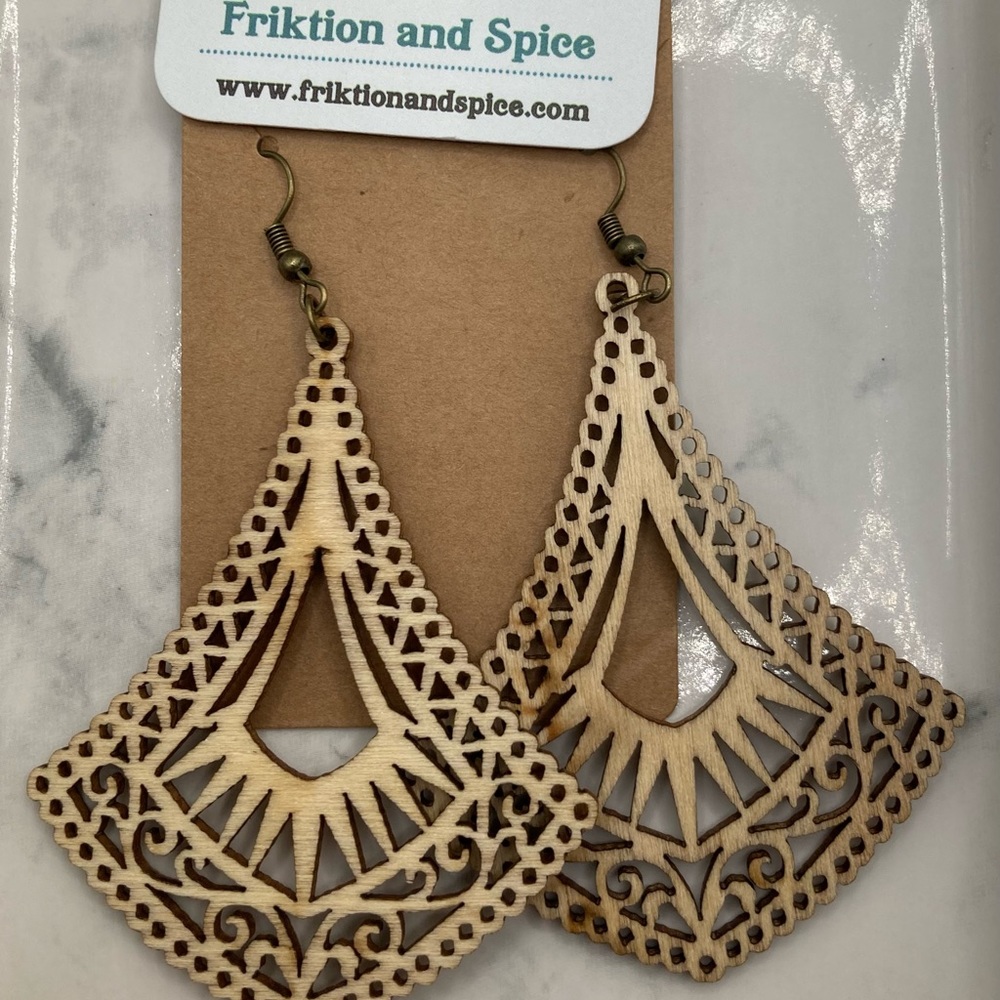 Textured Wood Dangle Earrings.